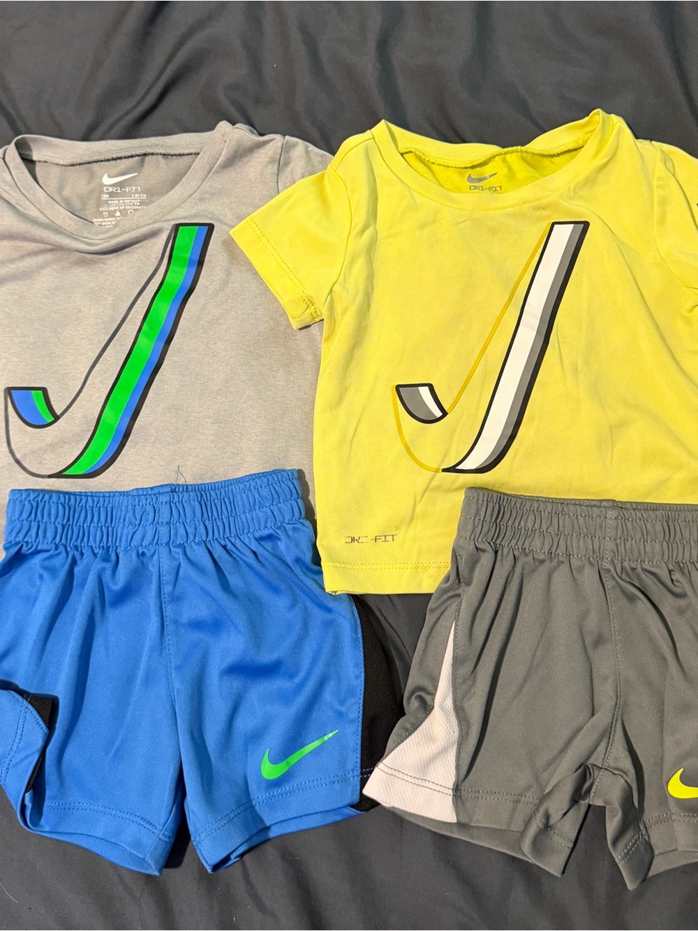 Nike Kids Short Sleeve & Shorts Set - Yellow, Gray & Blue
